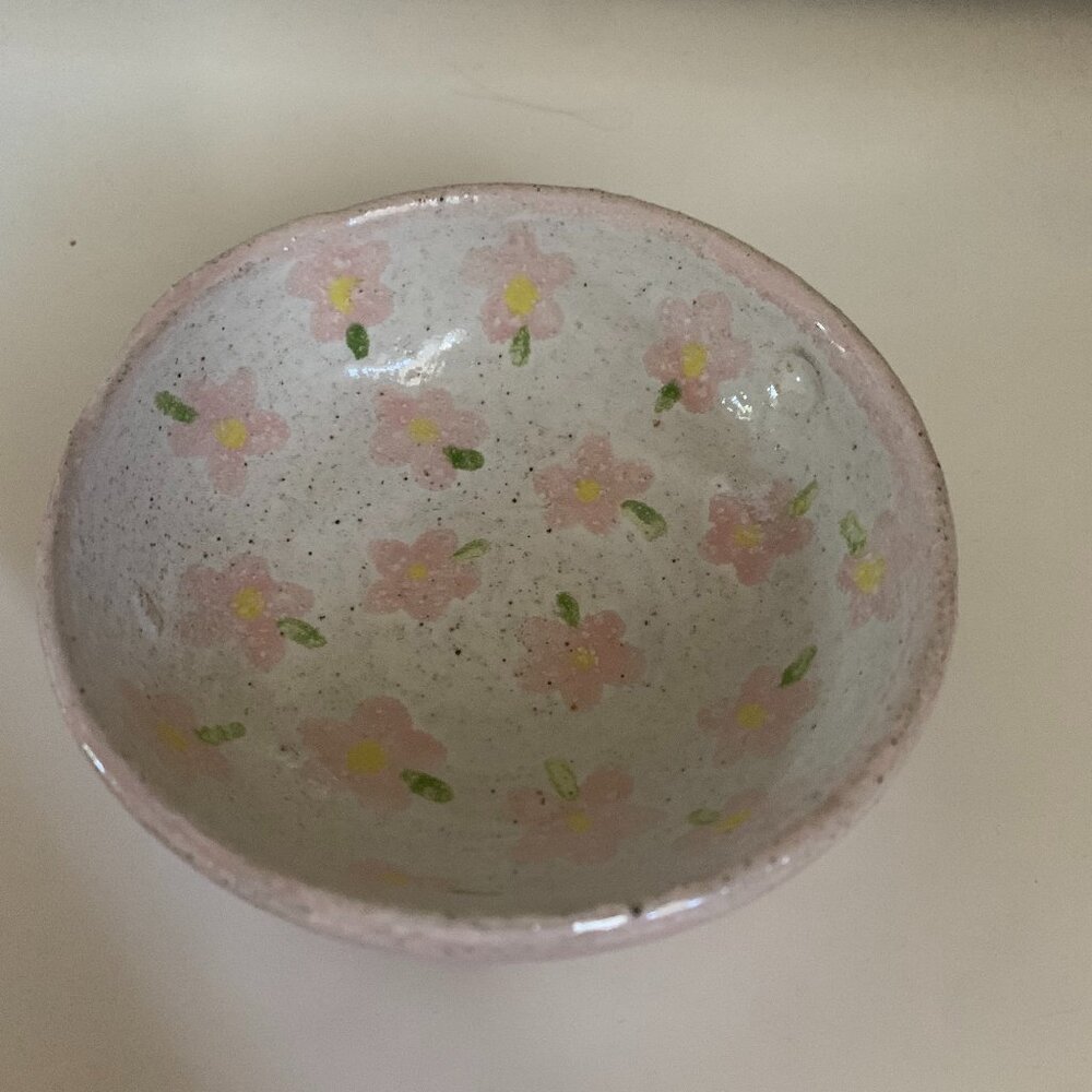 Pink Ceramic Bowl with Flowers